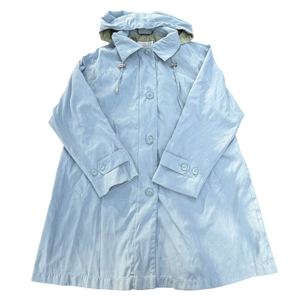 VTG London Fog Womens Blue Hooded Raincoat Jacket Small Light Blue Sage Lining
